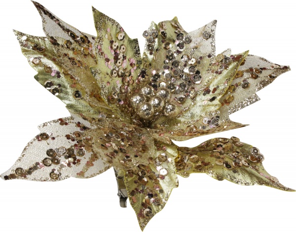 Декорація новорічна Пуансетія з паєтками 16 см