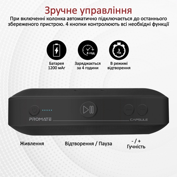 Портативная колонка Promate Capsule 6 Вт 2.0 black 