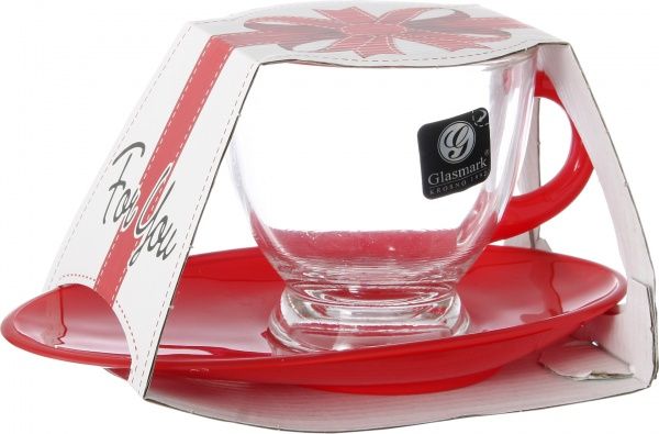 Чашка 230 мл с красным блюдцем Glasmark