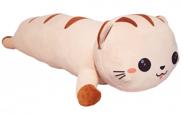 Игрушка-антистресс Анна Котенок лежачий с полосками на спине 80 см бежевый
