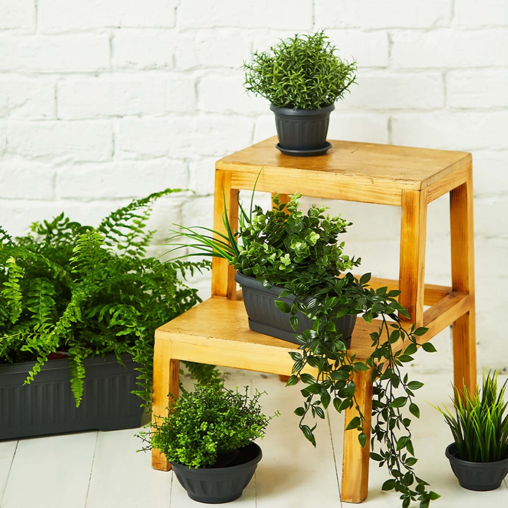 Вазон пластиковий Жанна з підставкою 20х8 см круглий граніт 1,3 л Алеана