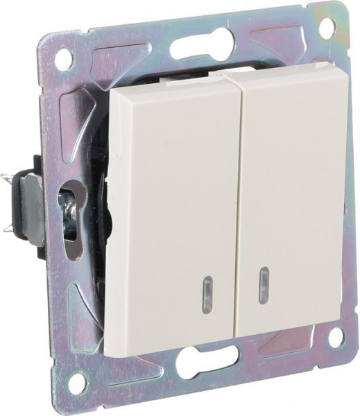 Вимикач пластик двоклавішний HausMark Alta з підсвіткою 10 А 220В крем SNG-SWP,SQ20MG2W1L-CR