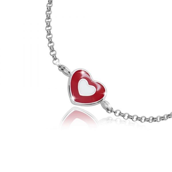 Браслет на цепочке UMa&UMi Сердечко в сердечке красно-белое