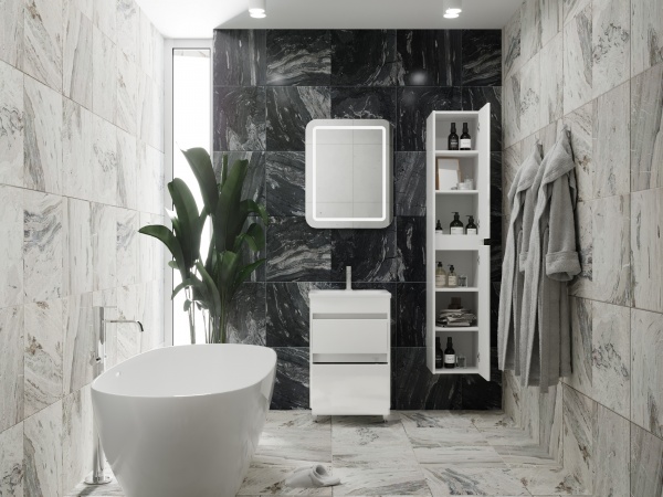 Тумба напольная ЮВЕНТА Luton - 55 белая с умывальником Soft-55