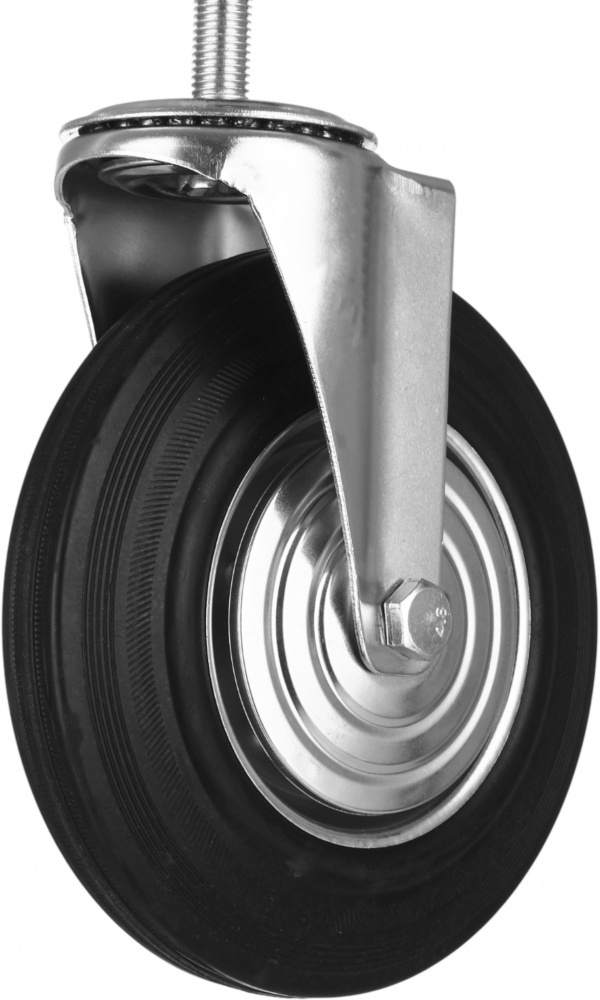 Колесо d200 мм резиновое поворотное с резьбовым штырем M16