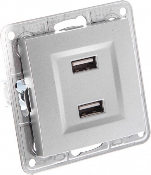 Розетка USB подвійна LXL Tesla сріблястий металік TLXL3533A silver metallic