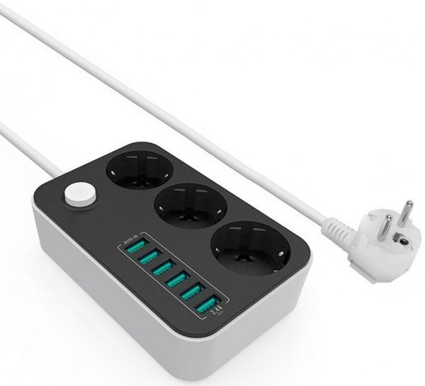 Сетевой фильтр СolorWay с заземлением 3 гн. черный 1,8 м CW-CHE36B 