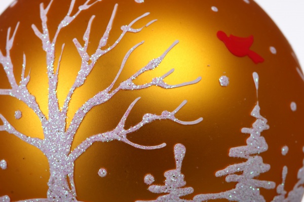 Куля новорічна з простим пейзажним малюнком d 80 мм помаранчевий