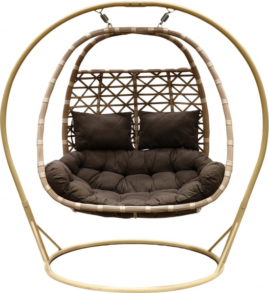 Кресло-кокон Цитрус двухместный плетение ромб бежевый меланж