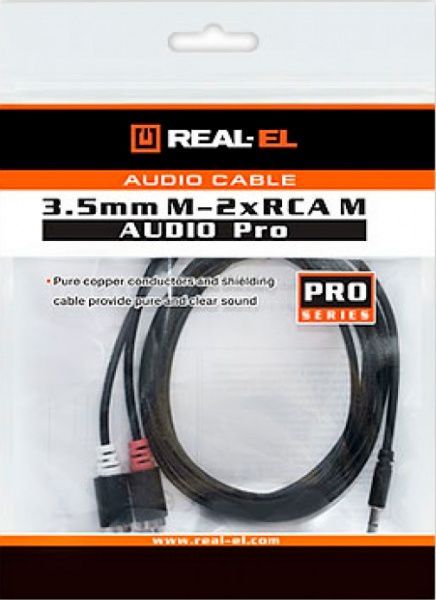 Кабель Real-el 3,5 мм – 2xRCA 1,8 м чорний (Audio Pro 3.5mm M - 2xRCA M 1.) 
