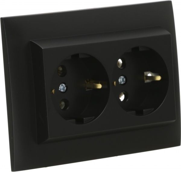 Розетка подвійна із заземленням Efapel Logus 16 А 250 В без шторок чорний 90331 TPM