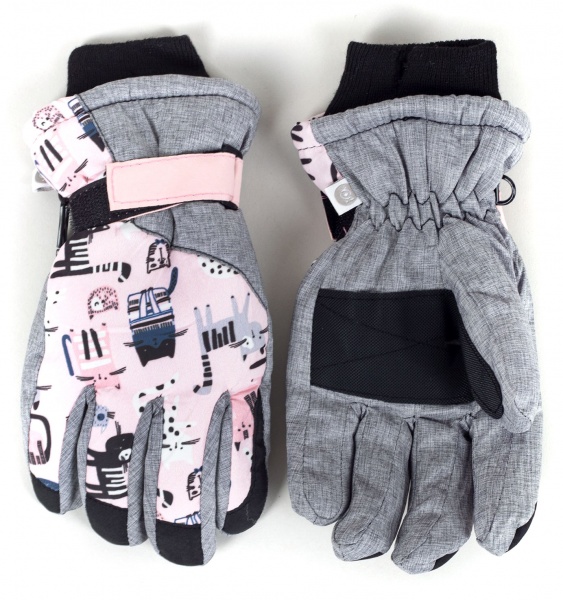 Варежки YO! лыжные детские котенок р.16 серо-розовый 