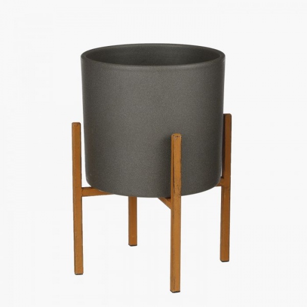 Вазон керамічний Edelman Era 23 см круглий 7,4 л пісочний/темно-сірий (1035849) 