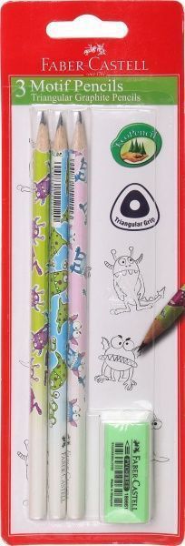 Карандаш графитный 3 шт. + Резинка Монстры 118364 Faber-Castell