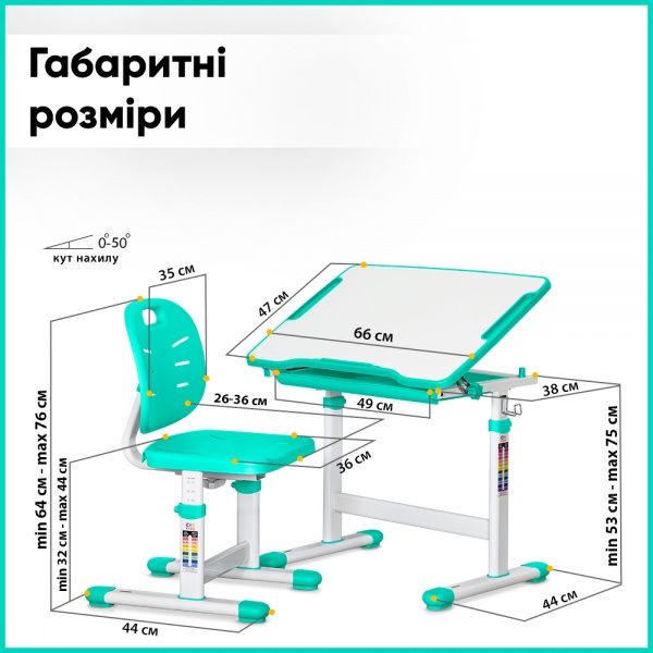 Комплект парта и стул Evo-kids Evo-06 Ergo Green