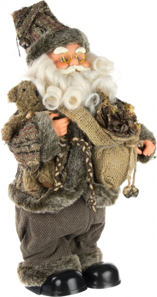 Декоративна фігура Дід Мороз з подарунком і ведмежам 36 см 