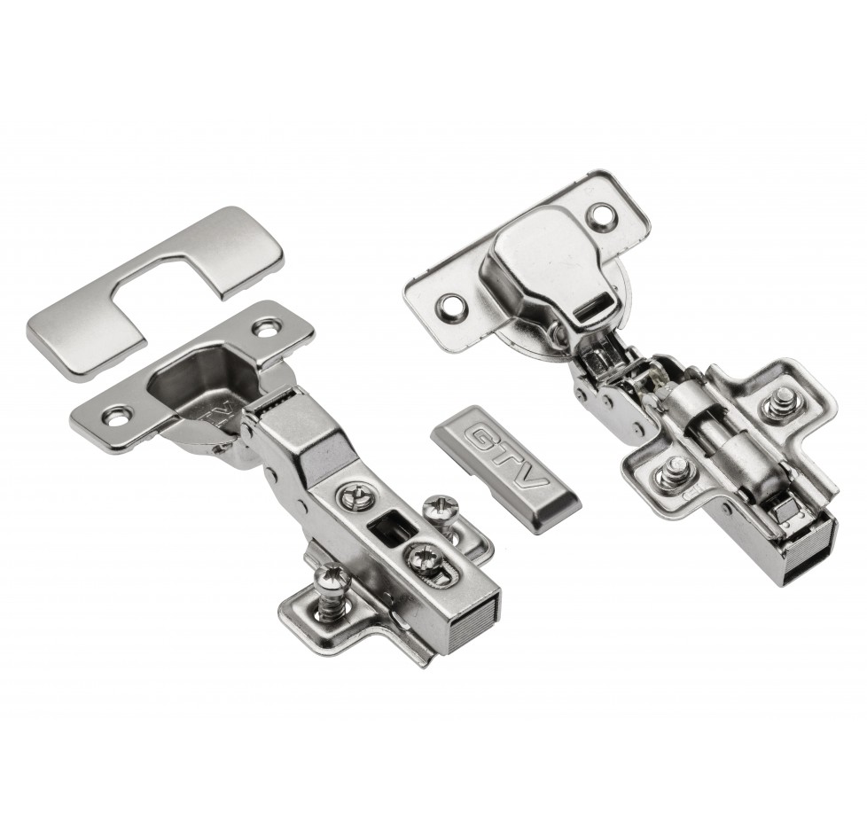 Петля напівнакладна GTV 110° SLIDE ON PRESTIGE з доводчиком + монтажна планка ZM-ECHС08-BEO