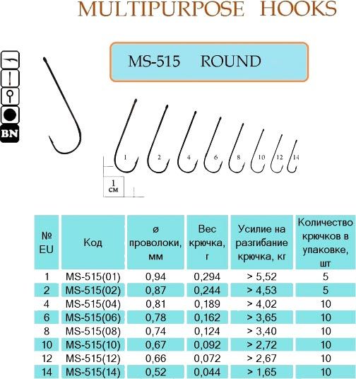 Гачок Flying Fish рибальский ROUND №1 0,294 г 5 шт. MS-515(01)