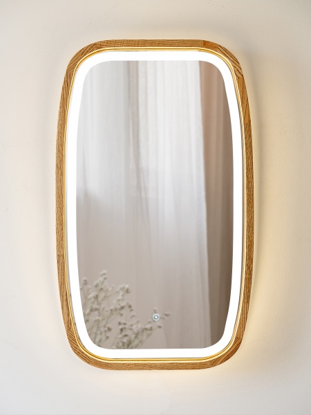 Зеркало со встроенной подсветкой Luxury Wood New Art Slim LED ясень темный 450x750 мм 