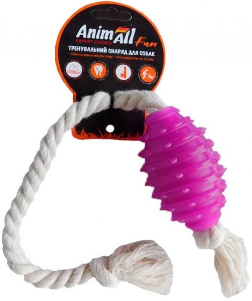 Игрушка для собак AnimAll Граната с канатом 8 см фиолетовая 88244