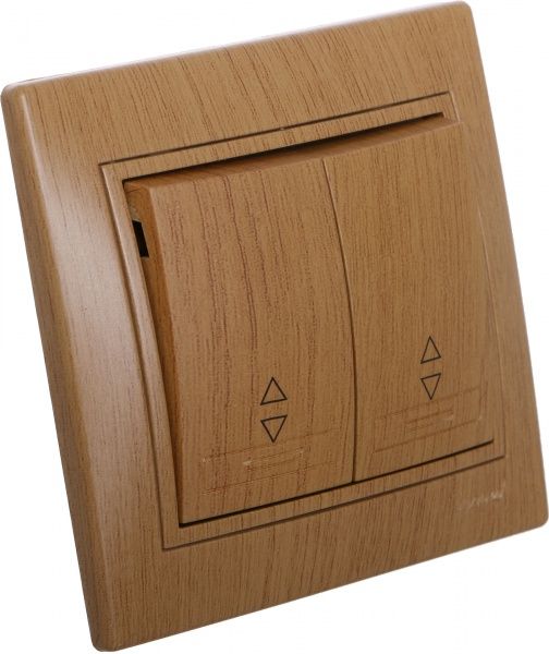 Переключатель проходной двухклавишный Lezard Mira без подсветки 220В дуб матовый 701-5151-106