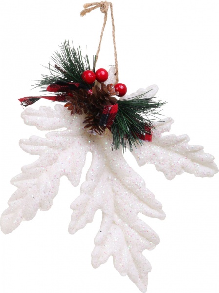 Ялинкова іграшка Листок білий 18x18x3 см E09036W 