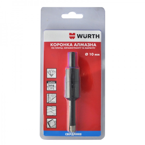Коронка алмазна WURTH по плитці, керамограніту та мармуру 10 мм 1457235010