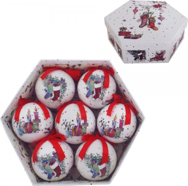 Набор елочных шаров в подарочной коробке Сапожки белый с красным d7,5 мм 7 шт./уп. 