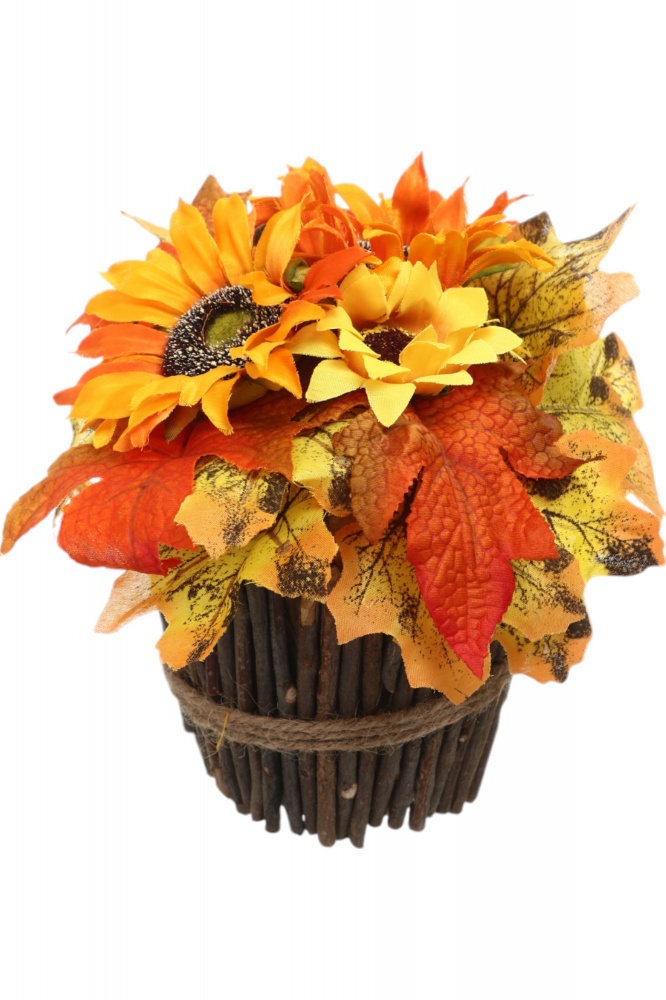 Декорация осенняя настольная из подсолнечника полиэстер оранжевый 18 см