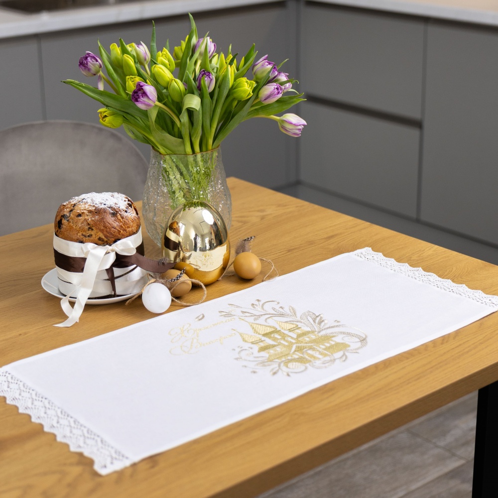 Рушник великодній 434-24/09 30x70 см Едельвіка білий із золотим