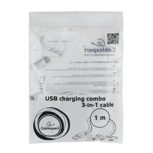 Кабель Cablexpert 1 м белый (CC-USB2-AMLM32-1M-W) USB 2.0 BM-папа/Lightning/Micro/Type-C USB 