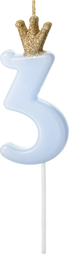 Свічка для торта Partydeco цифра 3 пастель блакитна 9,5 см (SCU6-3-001J)