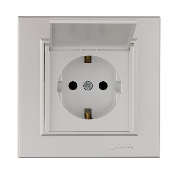 Розетка с заземлением Makel Karea с крышкой IP20 жемчуг 56100029