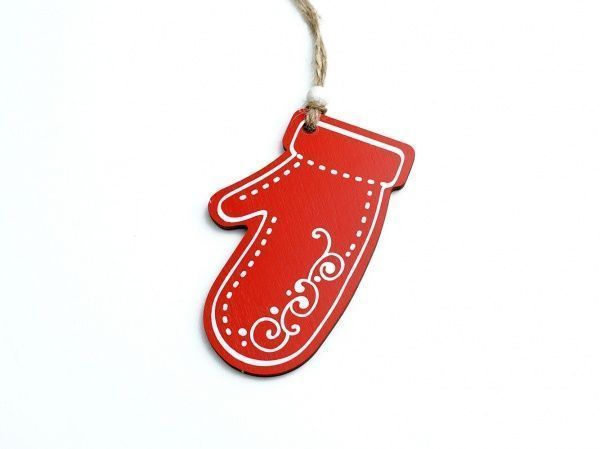 Подвеска Варежка красная Узор 9 см dEI-14_01 