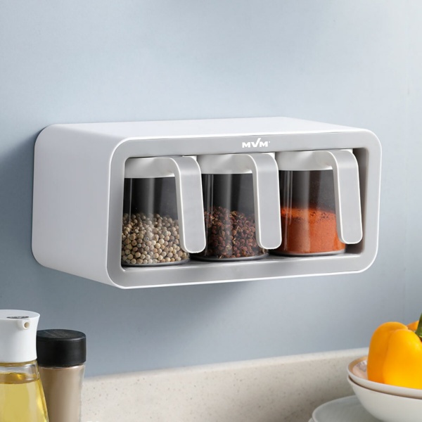 Набір банок на підставці з 3-ма ємностями для зберігання KP-12 WHITE/GRAY