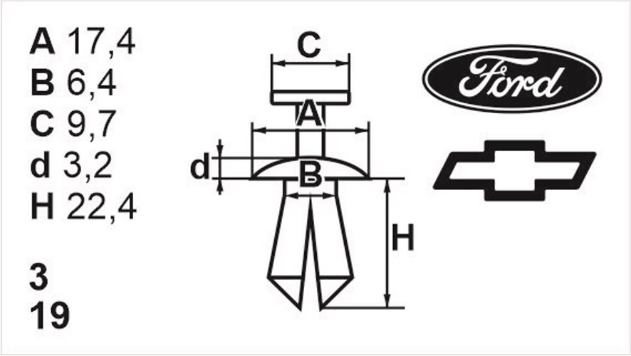 Клипса с резьбовым штырьком универсальная Romix (B22046)