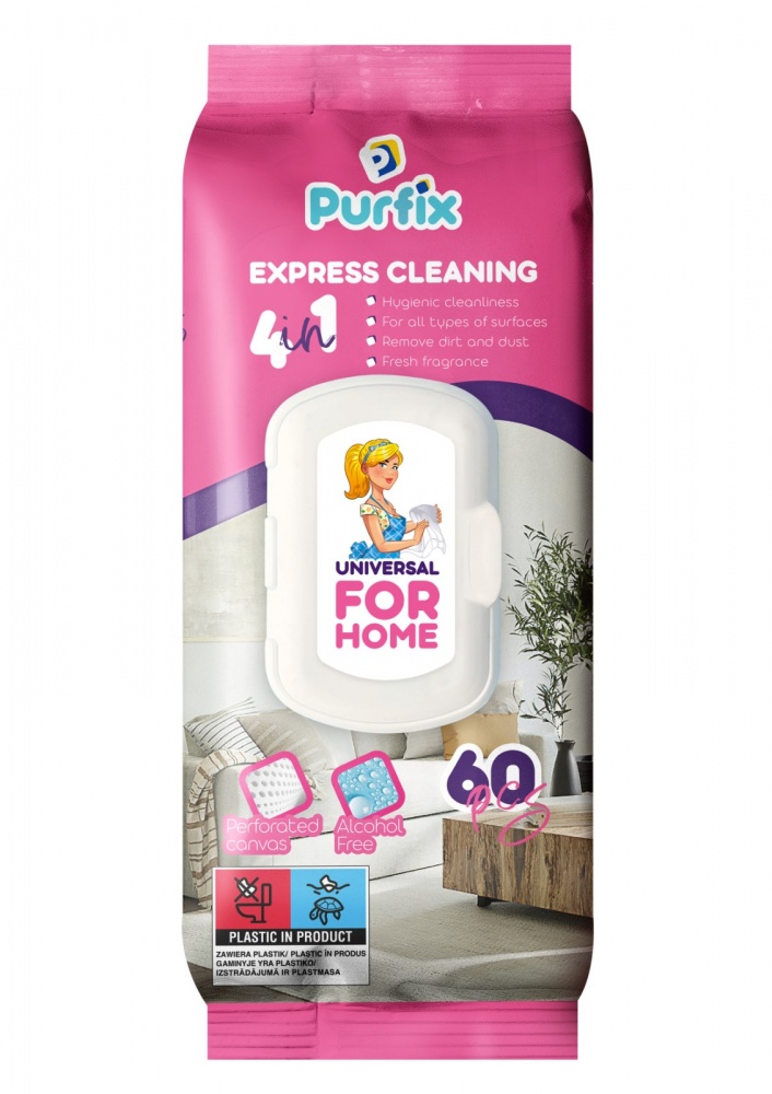 Влажные салфетки Purfix универсальные для уборки 60 шт. 300 г