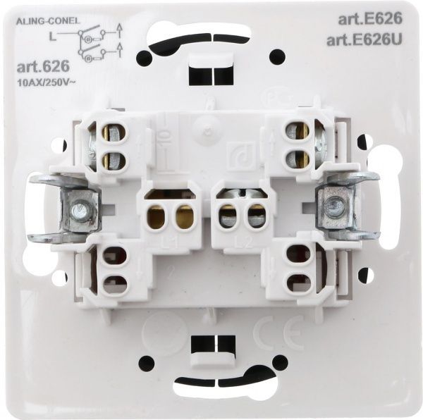 Вимикач двоклавішний Aling-Conel Eon з підсвіткою 10 А 250В чорний E626.E1