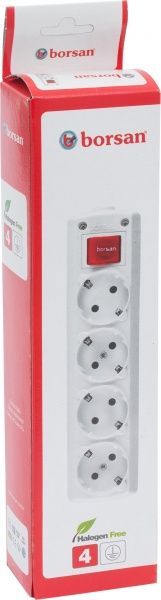 Колодка Borsan із вимикачем із заземленням 4 гн. білий BR.1564-0 