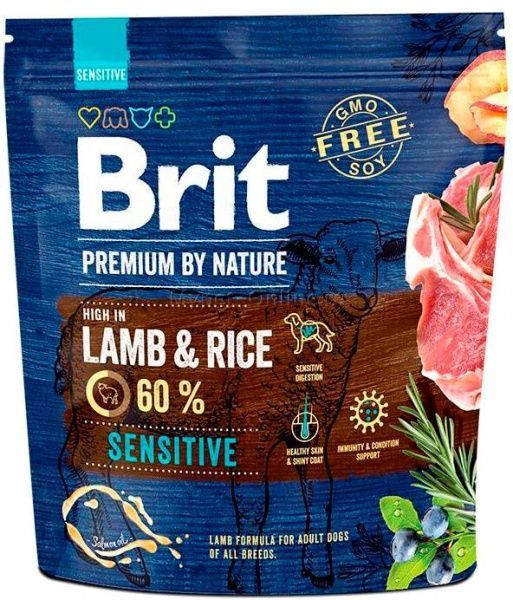 Корм Brit Premium Лем для собак с чувствительным пищеварением, с ягнятиной, 1 кг,