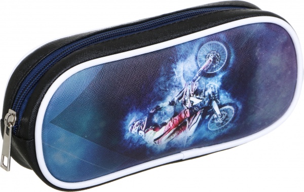 Пенал школьный Мотоцикл серый с рисунком