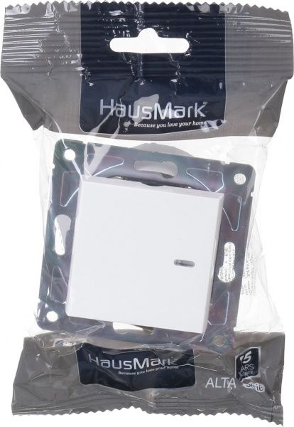 Вимикач одноклавішний HausMark Alta з підсвіткою 10 А 220В білий SNG-SWP,SQ20MG1W1L-WH
