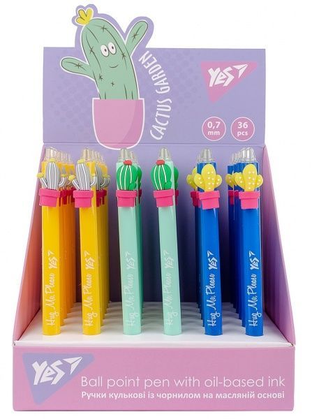 Ручка масляна YES Cactus garden 0,7 мм колір в асортименті 412008 