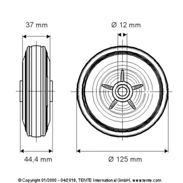 Колесо DVR 125X37-12 TENTE