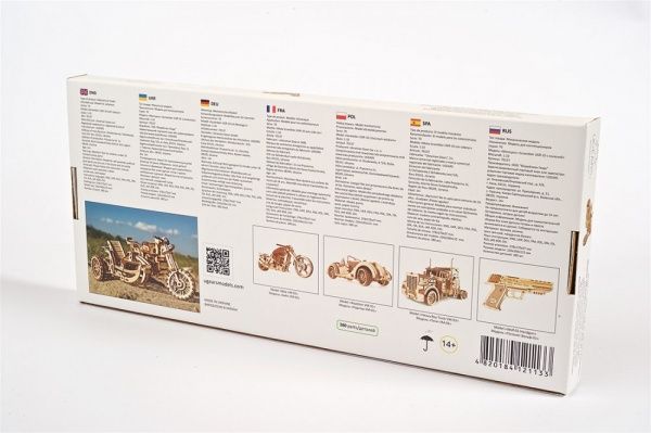 Деревянный 3D-конструктор UGEARS Мотоцикл Scrambler UGR-10 с коляской