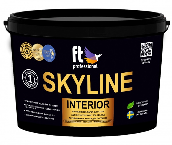 Краска акриловая FT Professional SKYLINE INTERIOR Вase A глубокий мат белый 10л 