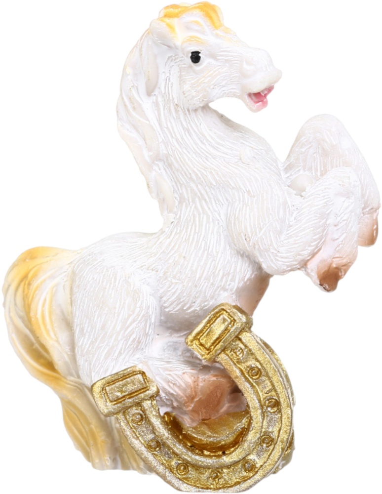 Сувенір новорічний коник з підковою полігума білий 5 см