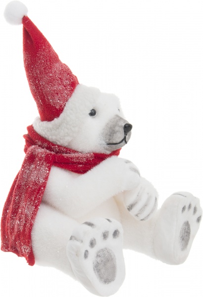 Декоративная фигура медведь в шапке и шарфике сидящий 31 см 