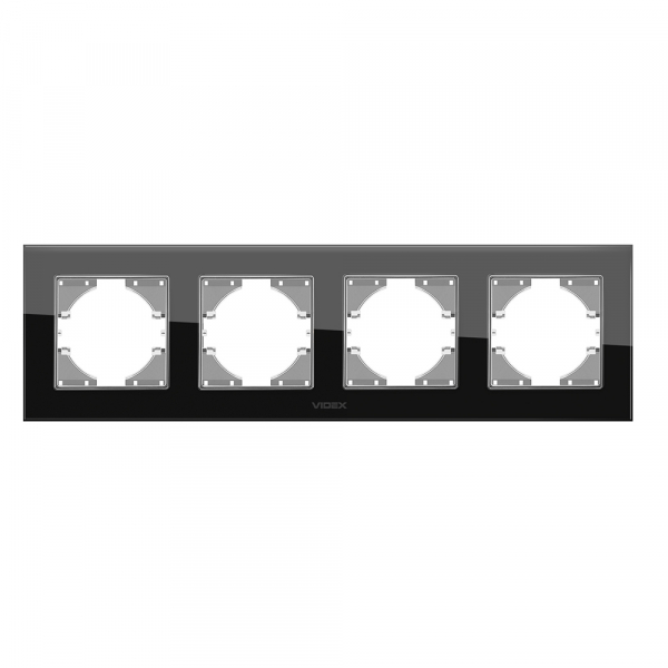 Рамка четырехместная Videx Binera горизонтальная черное стекло VF-BNFRG4H-B