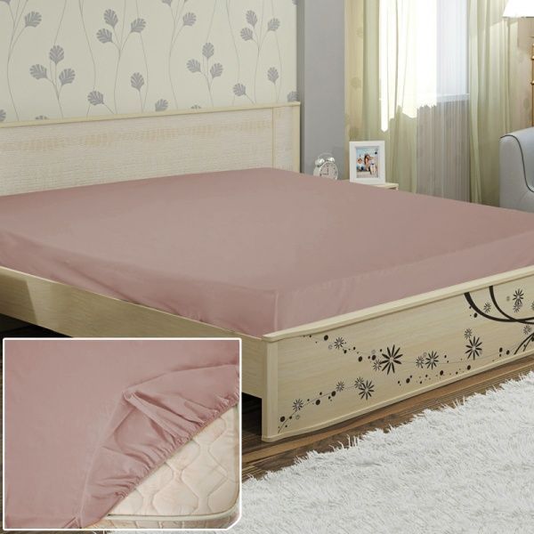 Простынь на резинке 160x200 см бежево-сливовый Ярослав 